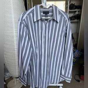 Crazy Horse Size XL Striped Silver & White Shiny Dress Shirt Button Down NWOT